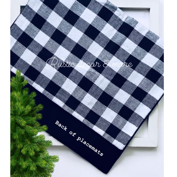 Set of 4 Fabric Placemats Black White Buffalo Plaid Gingham Checkered - Picture 1 of 1